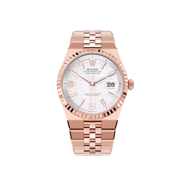 Rolex Land-Dweller 36 M127235-0001 Everose Gold White Lacquer Dial Roman Numerals Jubilee Bracelet